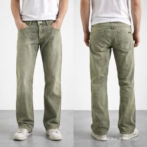 Energie Steven Mens Straight Leg Jeans Olive Green Faded Distressed Made Italy
